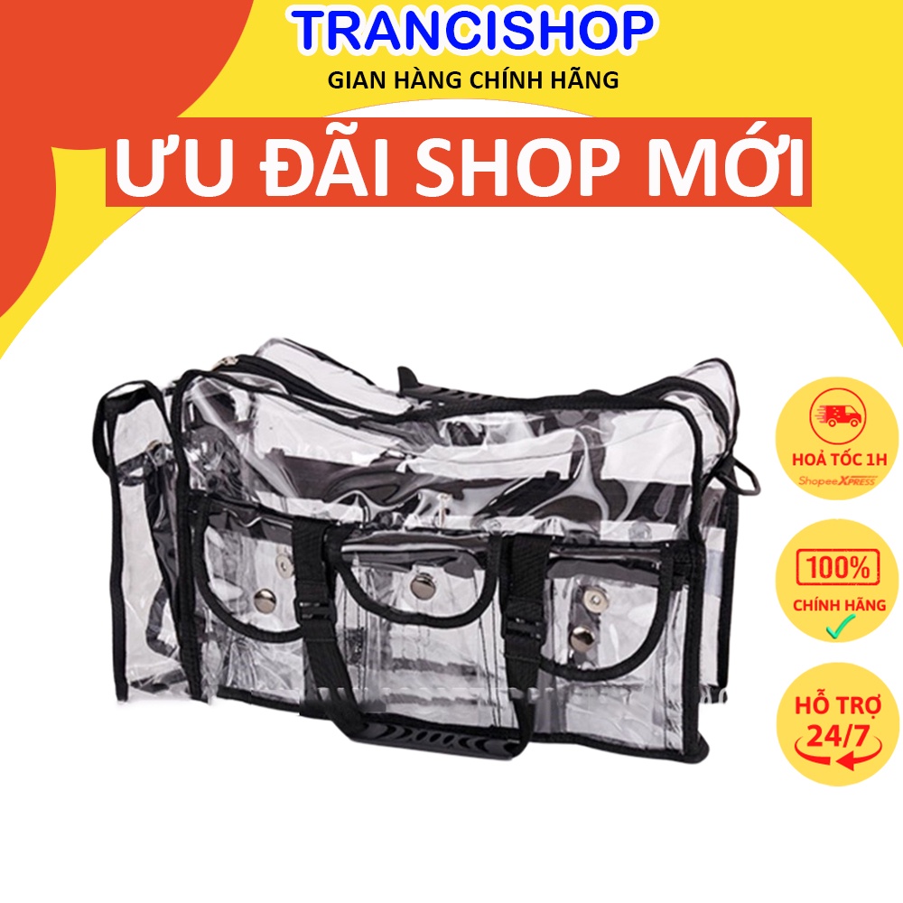 Túi đựng đồ makeup HALOMI nhựa trắng trong suốt chắc chắn chống nước có dây đeo TRANCI