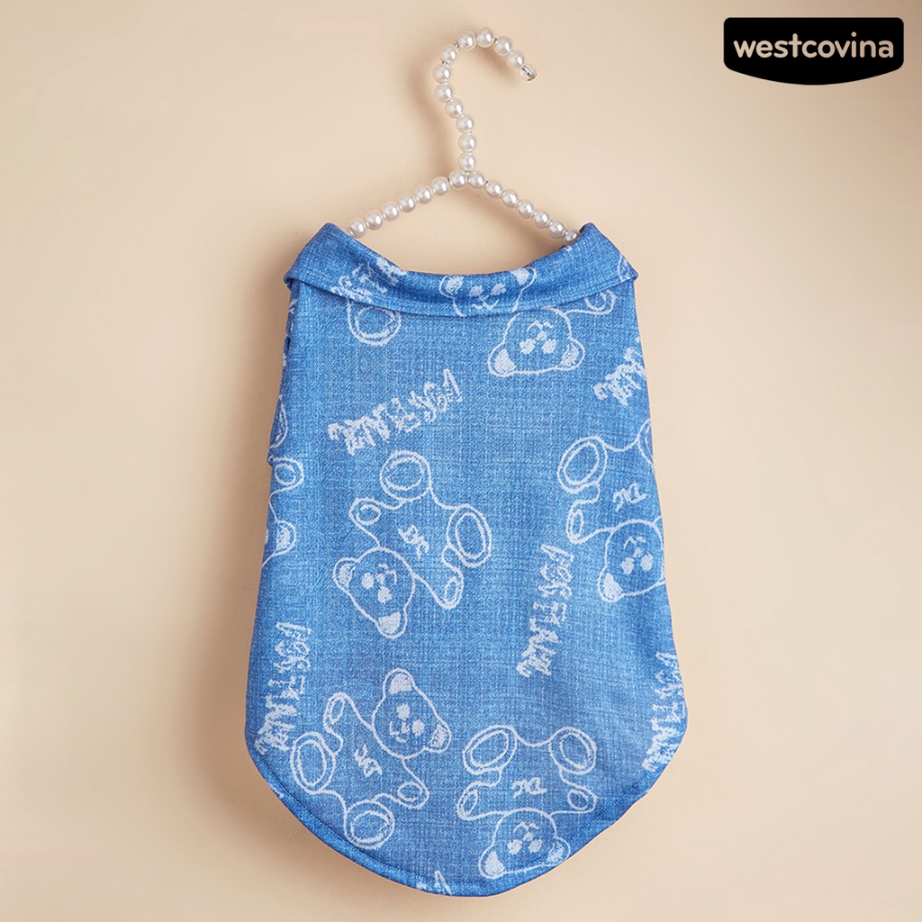 [COD]♘Áo Denim Không Phai In Hình Gấu Dễ Thương Cho Thú Cưng