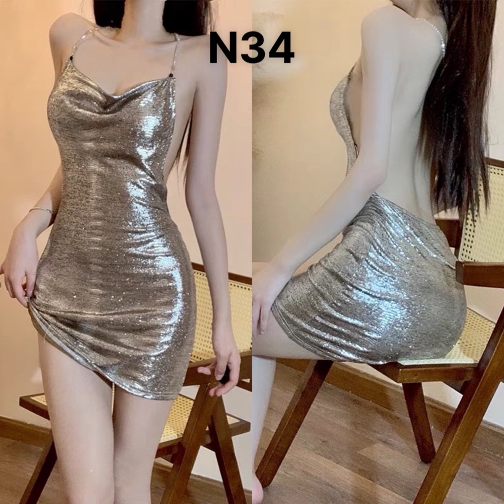 Váy Ngắn Sexy Vải Ánh Nhũ Sáng Lấp Lánh Nổi Bật Đầm Nữ Gợi Cảm La Perbra