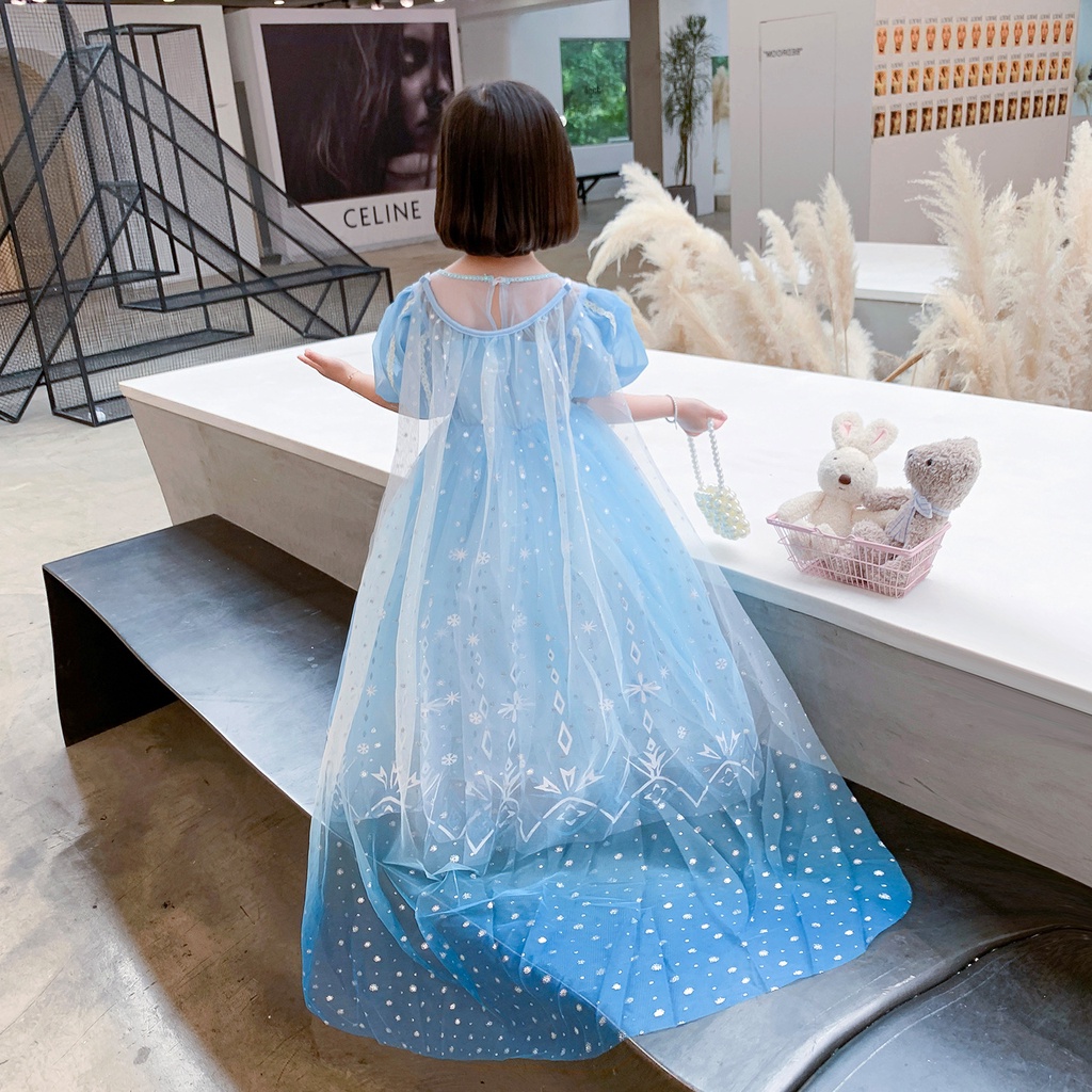 Đầm Hóa Trang Công Chúa Elsa Đính Kim Sa Cho Bé Gái