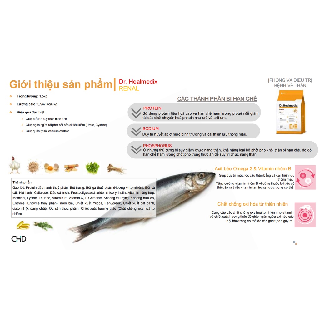Hạt Dr.Healmedix Renal Canine 1.5kg  - hạt khô cao cấp hỗ trợ thận cho chó