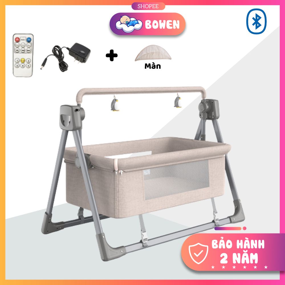 Nôi Điện Em Bé, Nội Điện Cho Bé Điều Khiển Từ Xa Có Bluetooth 106*62*80cm Kèm Màn Và Phát Nhạc