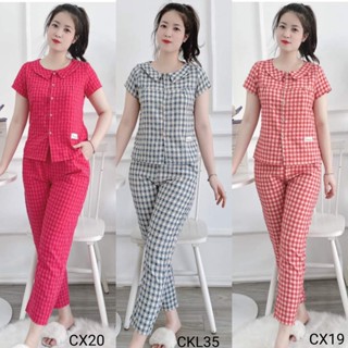 Đồ bộ mặc nhà nữ hoạ tiết kẻ sọc caro fom dáng chuẩn