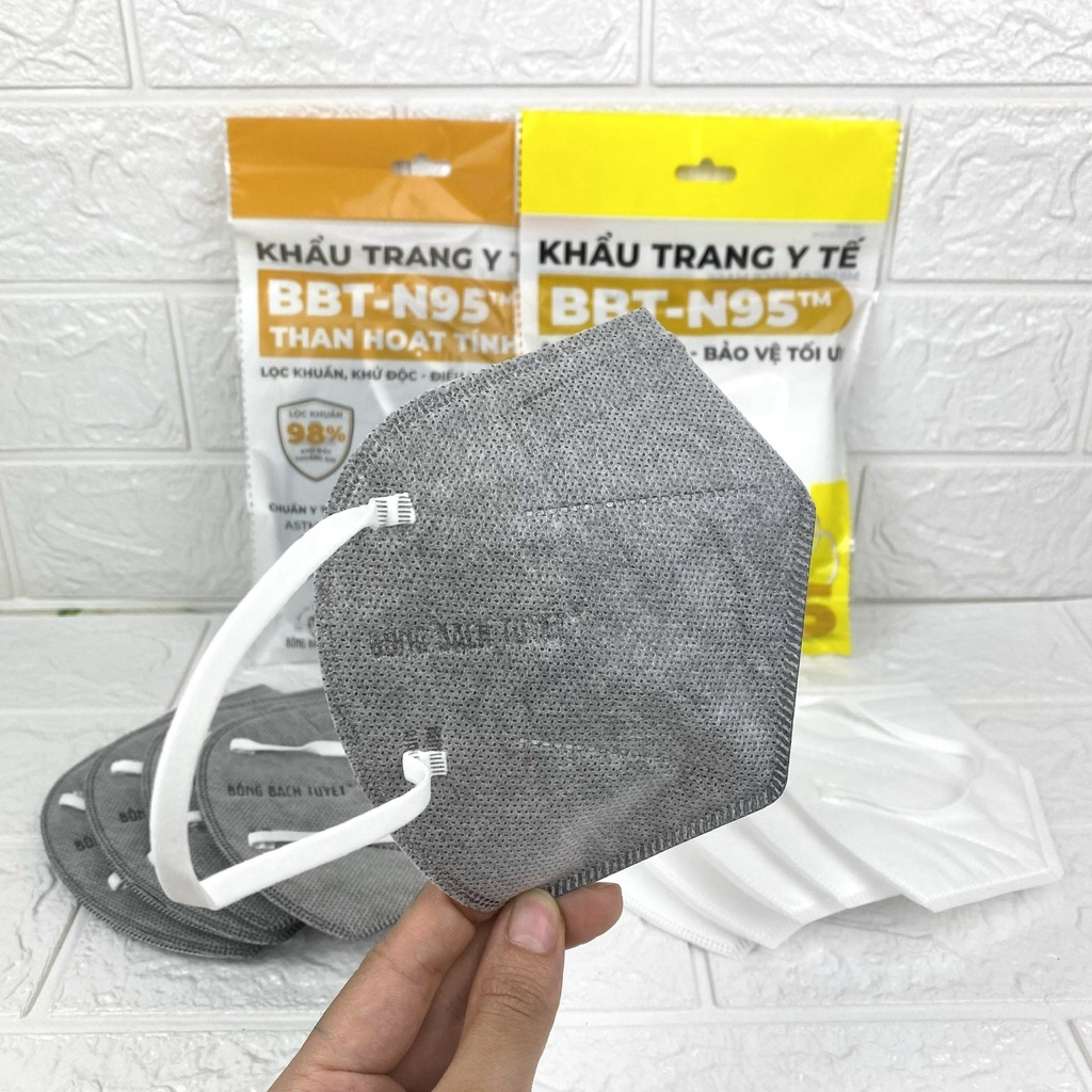 Khẩu trang y tế N95 4 LỚP BÔNG BẠCH TUYẾT trắng, xám 5 cái/ gói