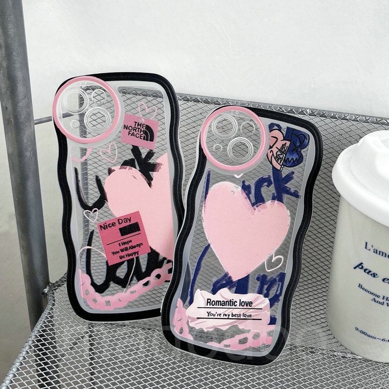 OPPO A17 A77S A76 A96 A54 4G 5G A16 A16S A74 A95 A94 A93 A55 A53 A33 2020 A52 A72 A92 A15S A15S A31 A1K A12E A3S A9 A5 A7 A5S A12 A11K A57 2022 A83 A71 2018 A59 F11 Pro F9 F7 F1S F5 Youth Graffiti Luck Romantic Love Waves Edge Clear Soft Phone Case BW 17