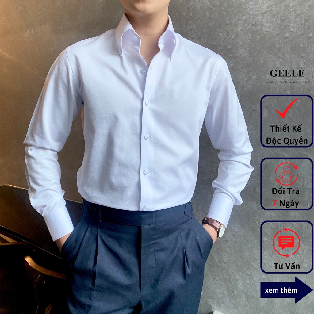 Áo Sơ Mi Trắng Cổ Button Down GEELE Form Regular FIT SM007