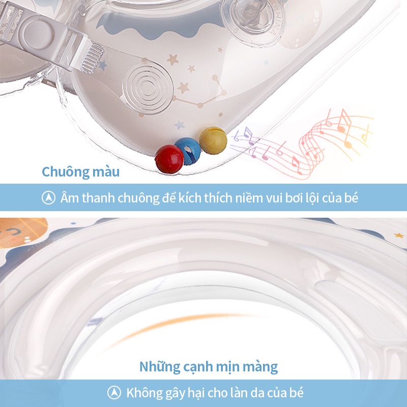 Phao Bơi Đeo Cổ Trong Suốt Hình Tròn In Hoạt Hình Dành Cho Bé Sơ Sinh 0-8 Tháng Tuổi