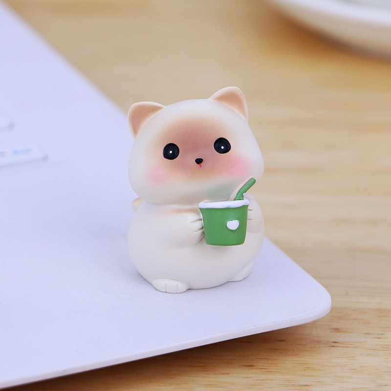 Set mèo mun ôm cá,uống cafe đáng yêu chất liệu PVC làm mô hình trang trí bàn làm việc, góc học tập, quà tặng-HO08