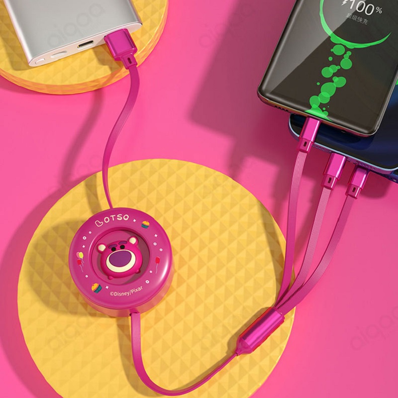 Disney Mickey Mouse Gấu Dâu Tây Lotso Winnie The Pooh 3 trong 1 dây cáp sạc nhanh 3 đầu micro usb type c sạc nhanh cáp