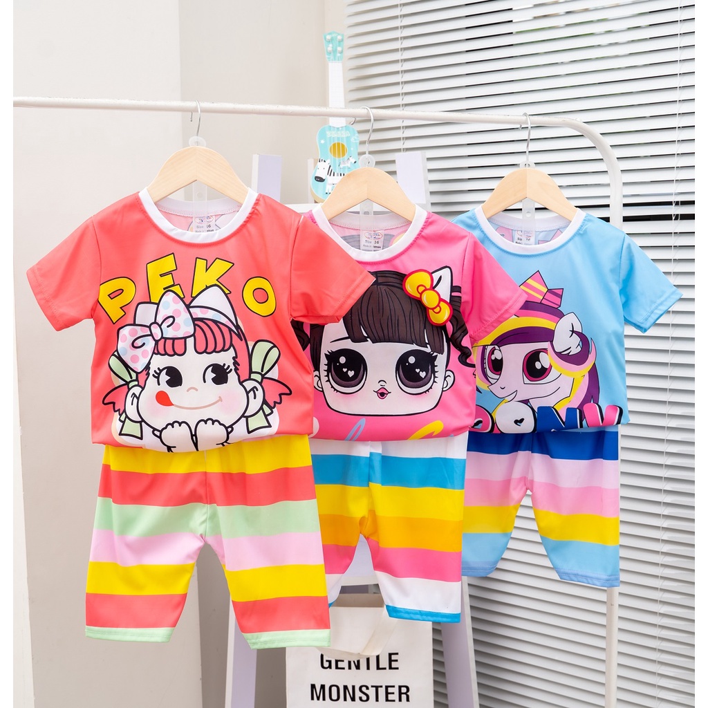 SIZE ĐẠI | Đồ bộ bé gái mịn mát in 3D hoạt hình sắc nét dễ thương đáng yêu cho bé 8-28kg