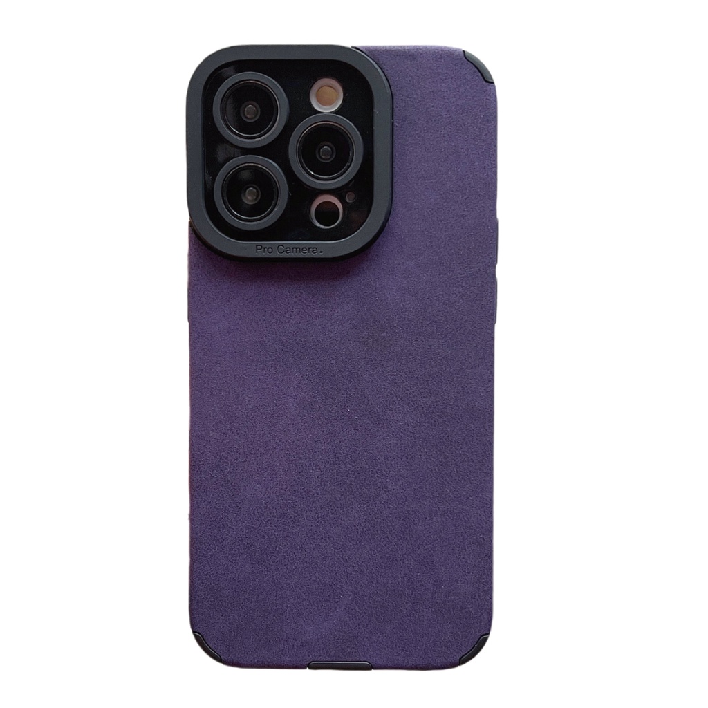 Ốp Điện Thoại Da Màu Xám / Tím Thời Trang Chống Sốc Cho iPhone 14 / 13 / 12 / 11 / X / 8 / 7P