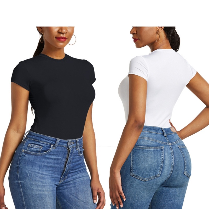 Áo Thun Tay Ngắn Cổ Tròn Màu Sắc Đơn Giản Cho Nữ