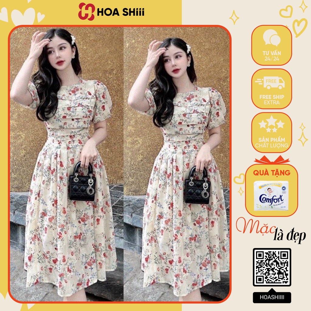 Váy Hoa dáng dài Voan Tơ Gấm Nổi Siêu Xinh phong cách Hàn Quốc Có Ảnh Thật Kèm Video sẵn hàng