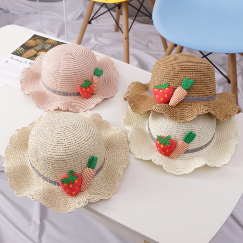 Mũ Cói Rộng Vành Thiết Kế Dễ Thương Thời Trang Đi Biển Mùa Hè Cho Bé Gái