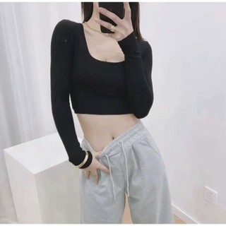 Áo Croptop nữ tay dài cổ vuông - Elleni