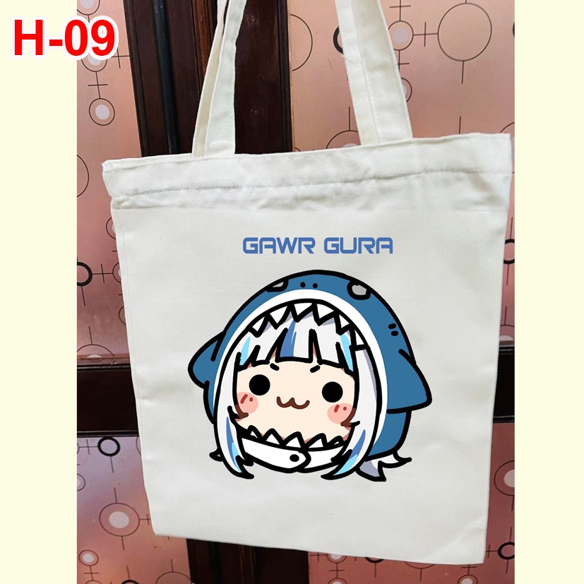 Túi vải tote anime  Hololive Gawr Gura, túi vải canvas anime  Hololive Gawr Gura và in hình theo yêu cầu