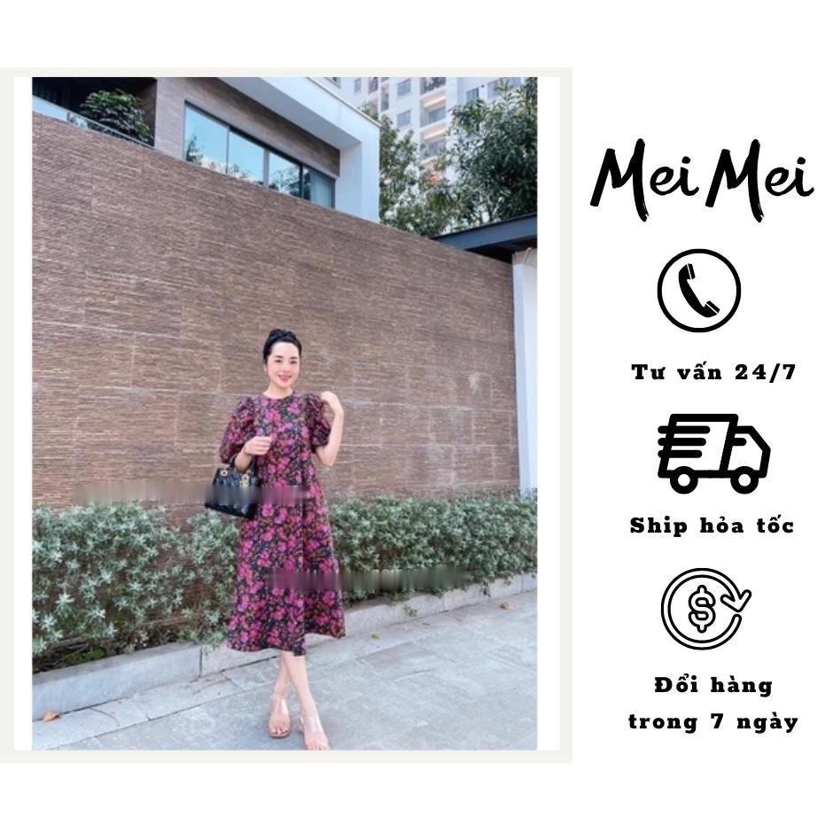 Đầm hoa suông màu tím tay bồng Váy hoa nhí dáng maxi 2 lớp EmmeiClothing