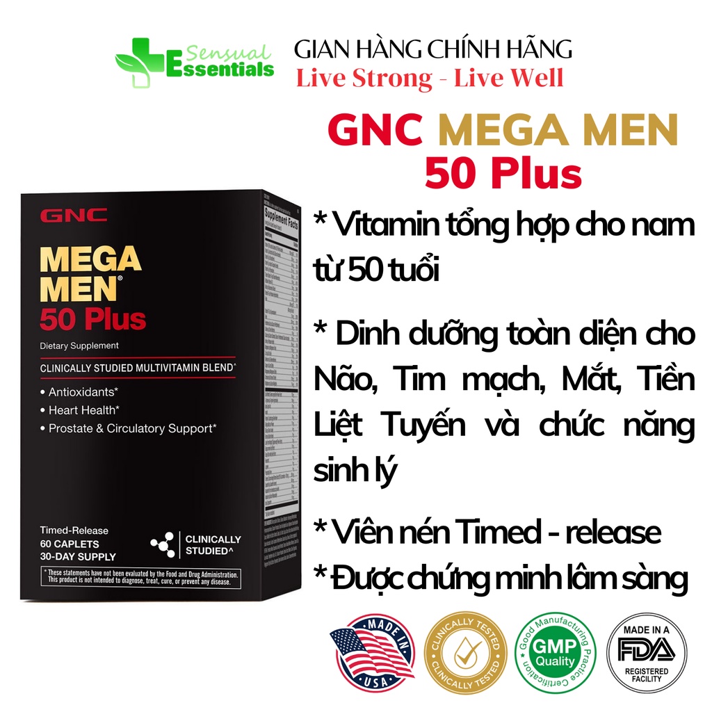[CHÍNH HÃNG] GNC Mega Men 50 plus timed-release - Bổ sung vitamin, khoáng chất, thảo dược cao cấp ch
