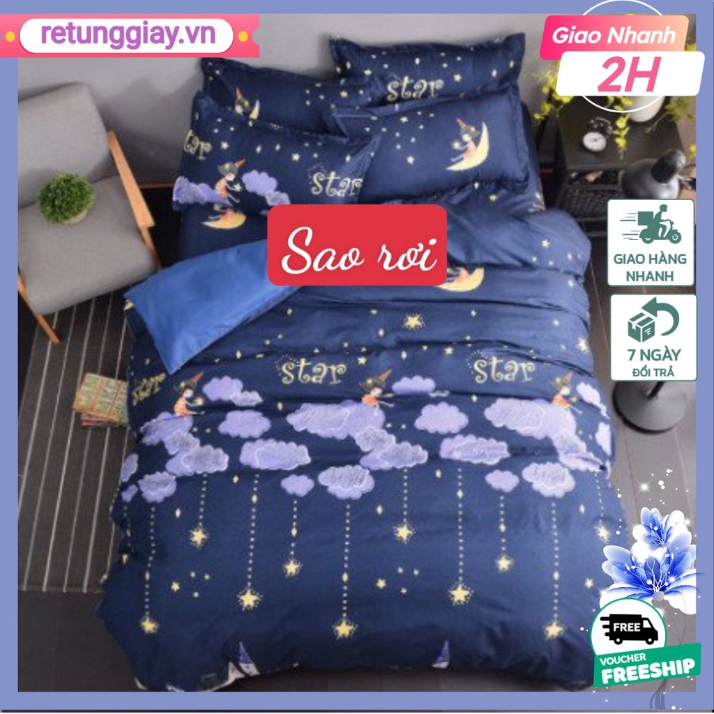 Ga trải giường bo chun 1mx2m bọc đệm giường đơn,Vải cotton poly,chọn nhiều mẫu-sao rơi