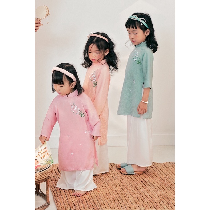 Sumire Store SET Áo dài Dáng xưa Thêu tay Mùa Vui - Hồng lavender - phiên bản Bé gái (kèm quần)