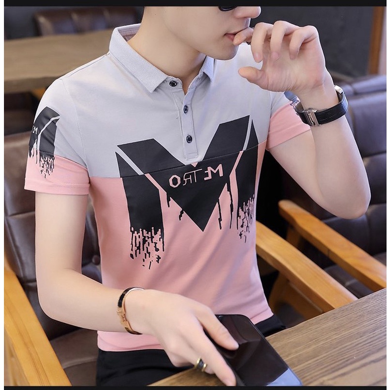 Áo Thun Nam, Áo Polo Nam Có Cổ Cotton Cao Cấp mẫu mới 2022 phối họa tiết chữ M cực đẹp 3 màu sang trọng lịch lãm