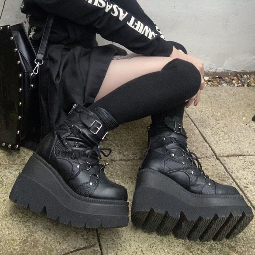 Giày Bốt Cổ Thấp Đế Dày Phong Cách Punk Âu Mỹ Size 35-43 Phong Cách Mới Cho Nữ