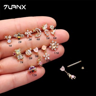 Khuyên tai 7UANX dạng hạt xoắn ốc đôi bằng thép không gỉ thời trang độc đáo