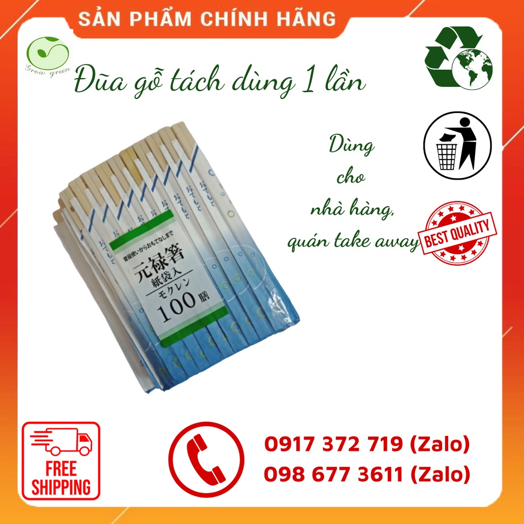 1000 Đôi Đũa Gỗ Tách Dùng 1 Lần Có Bọc Giấy Từng Đôi Đảm Bảo Vệ Sinh Khi Mang Đi, Thân Thiện Với Môi Trường