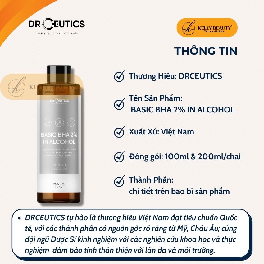 Basic BHA 2% In Alcohol DrCeutics - Loại Bỏ Tế Bào Chết, Thoáng Lỗ Chân Lông, Giảm Mụn, Ngừa Mụn Tái Phát | Kelly Beauty | BigBuy360 - bigbuy360.vn