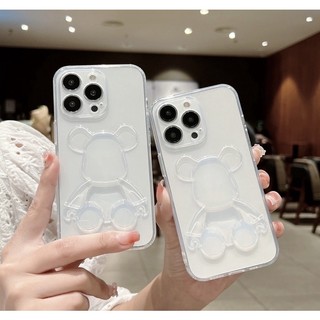 Case ốp lưng iPhone gấu bear bearbrick in nổi 3D trong suốt cho iPhone 14 13 12 11 Pro Max XS X XR 7 8 Plus