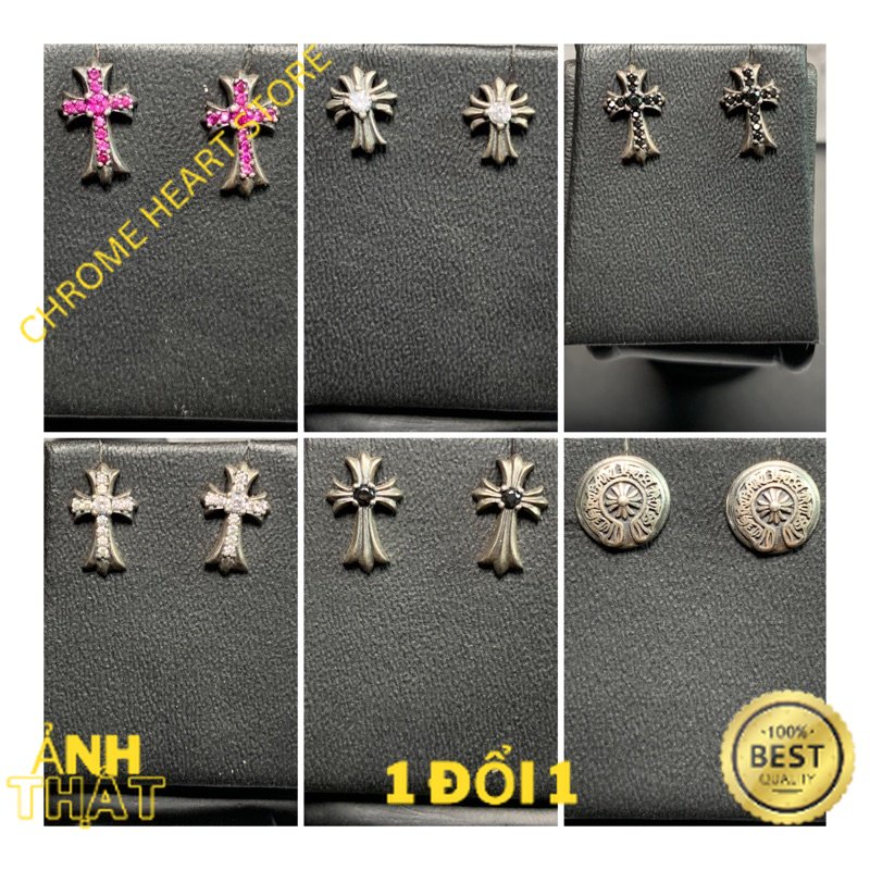 Bông tai Chrome heart bạc khối 925 cao cấp đơn vị tính 1 cái fullbox - Chrome Heart Store