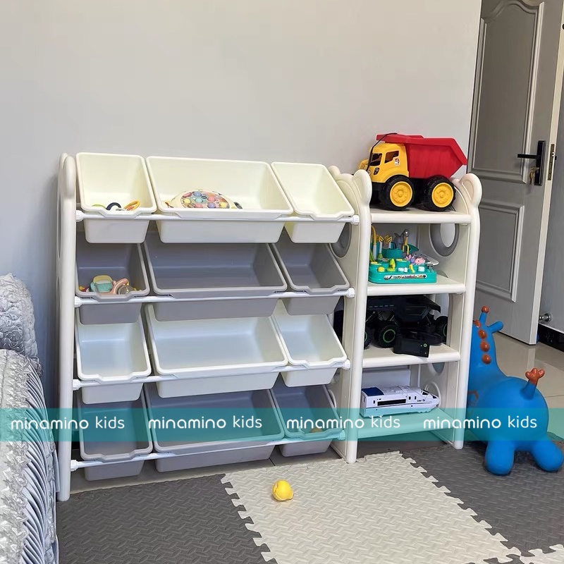 Kệ để đồ chơi cho bé đa năng kết hợp kệ sách mẫu mới 2023 hình gấu dễ thương, nhựa nguyên sinh