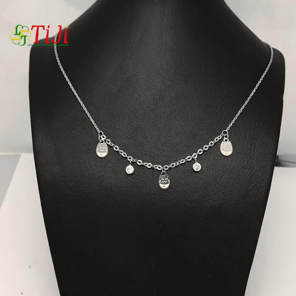 Dây chuyền nữ inox mèo may mắn cách điệu xoàn không đen không gỉ sét