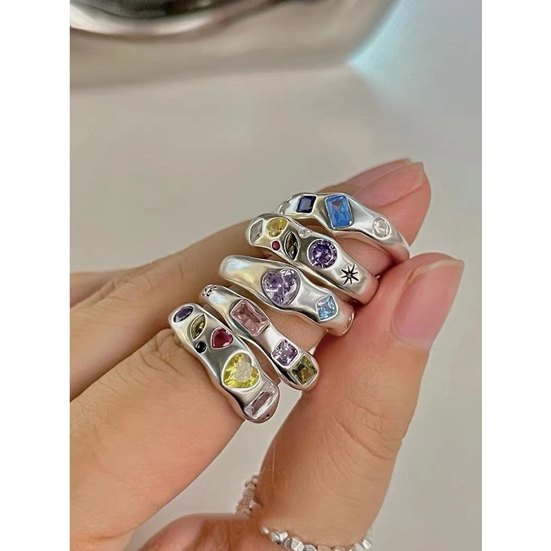 Nhẫn Hở Mạ Bạc 2022 Đính Đá Zircon Hình Trái Tim Dễ Điều Chỉnh Thời Trang Cho Nữ