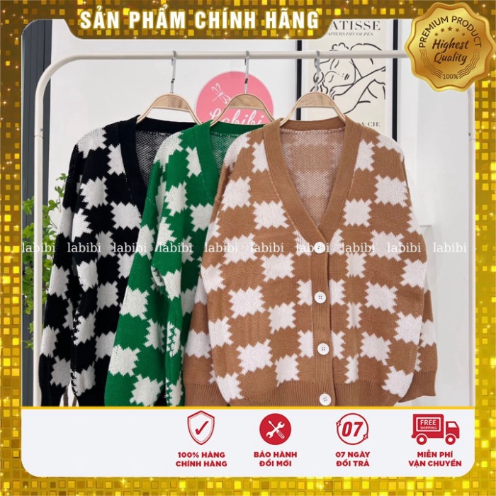 Áo Khoác Cardigan Len Hoạ Tiết Sọc Caro To phong thái trang điểm Hàn Quốc, Labibi