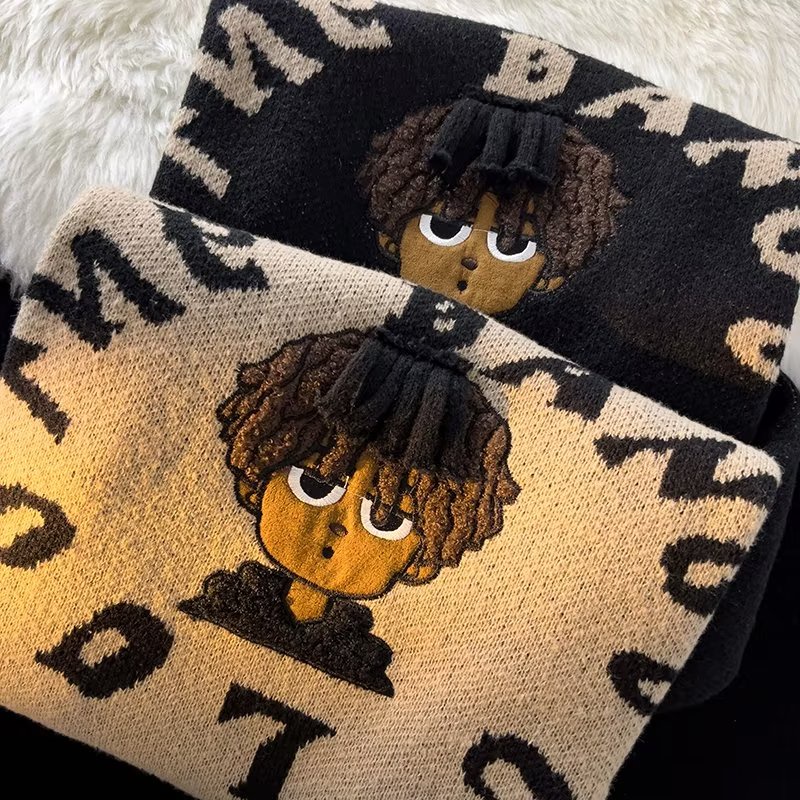 Áo Khoác Sweater Dệt Kim Thêu Số Nhỏ Kiểu Hip-Hop Mỹ Đường Phố Thu Đông Cho Nam