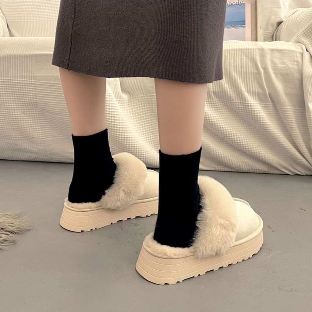 Dép Bông Đế Dày Tăng Chiều Cao Thời Trang Thu Đông Phong Cách Pháp Cho Nữ