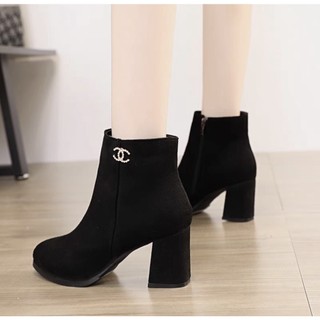 XẢ KHO (S99) Bốt nữ cổ X da lộn mịn gót 7 phân hàng Quảng Châu (Mã 4560-1)