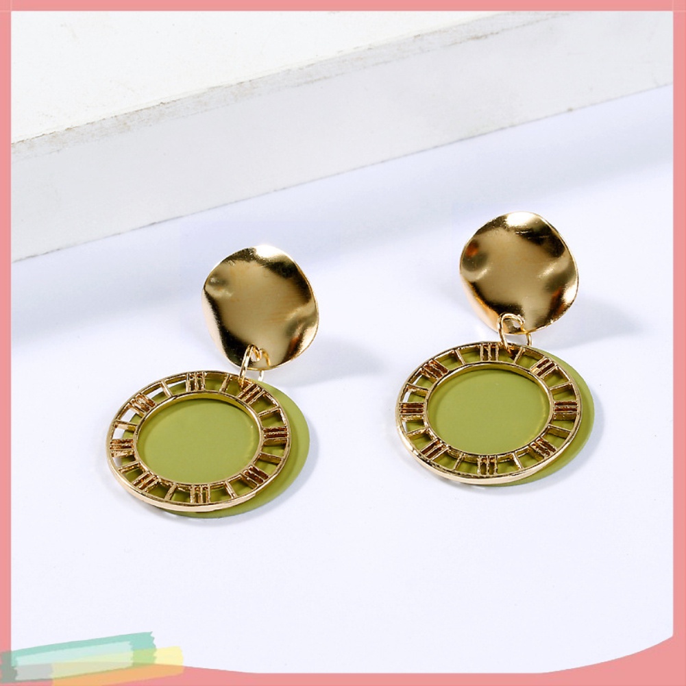 Đôi Khuyên Tai Hình Tròn Khắc Chữ Số La Mã Thời Trang Cho Nữ