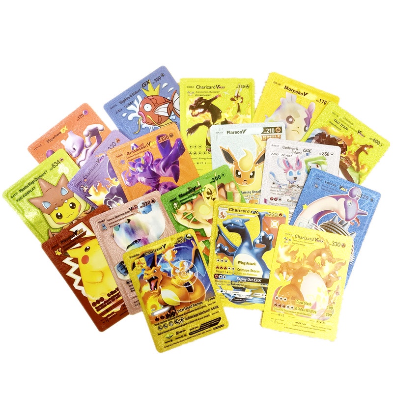 Set 10 / 54 Thẻ Bài Pokemon Nhiều Màu Sắc Bằng Kim Loại Cho Bé