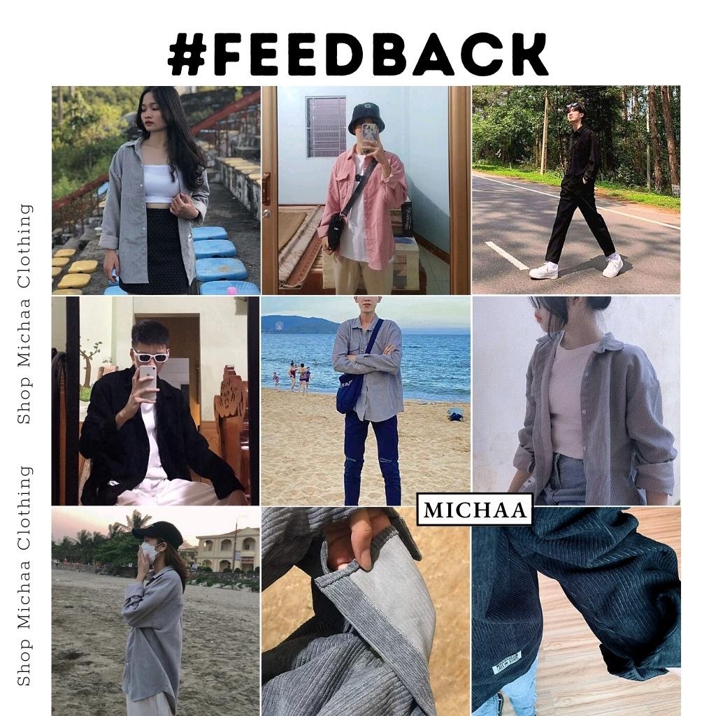 Áo Khoác Sơ Mi Nhung Tăm GẮN LOGO Nam Nữ Kiểu Basic Dài Tay, Áo Oversize Nhiều Màu MICHAA