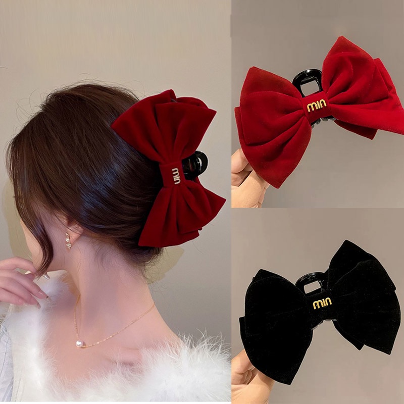 Kẹp Tóc Nơ Nhung Hai Mặt Thời Trang Thu Đông 2023