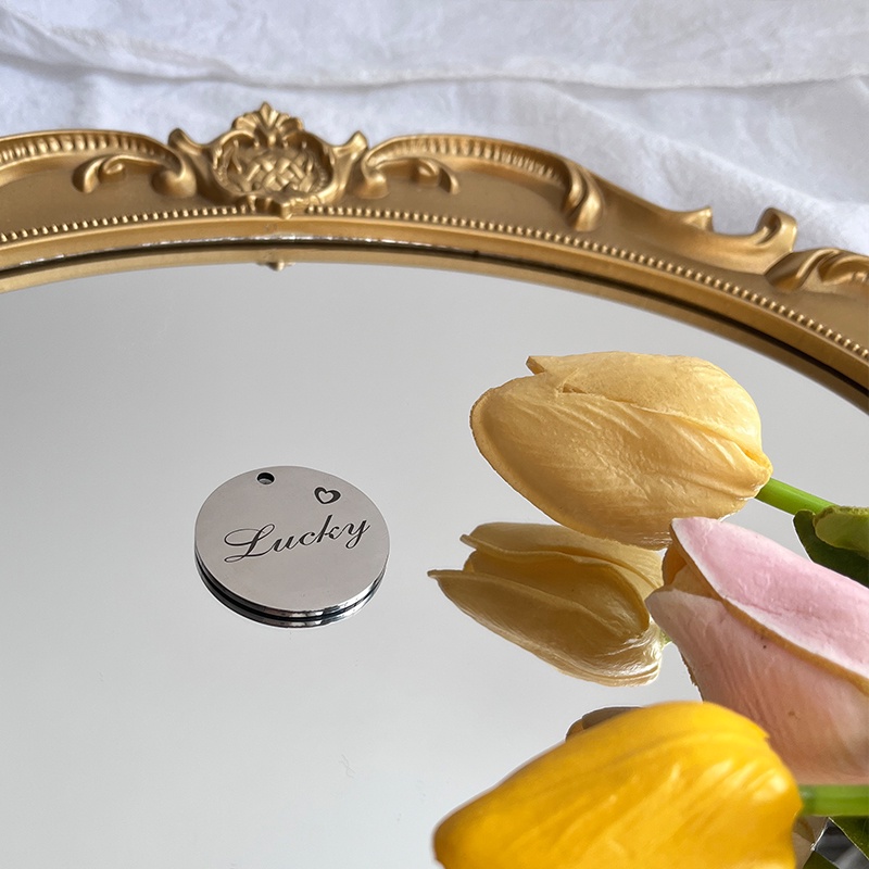 Thẻ ID Thú Cưng Bằng Thép Không Gỉ Khắc Tên Sinh Nhật Hình Hoa