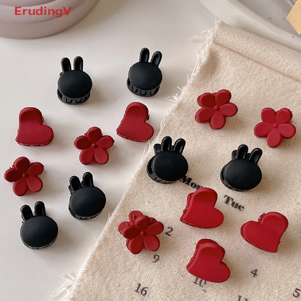 Set 5 Kẹp Tóc Càng Cua Mini Bằng Nhựa Hình Trái Tim Màu Đỏ Đen Ngọt Ngào Thời Trang Cho Nữ