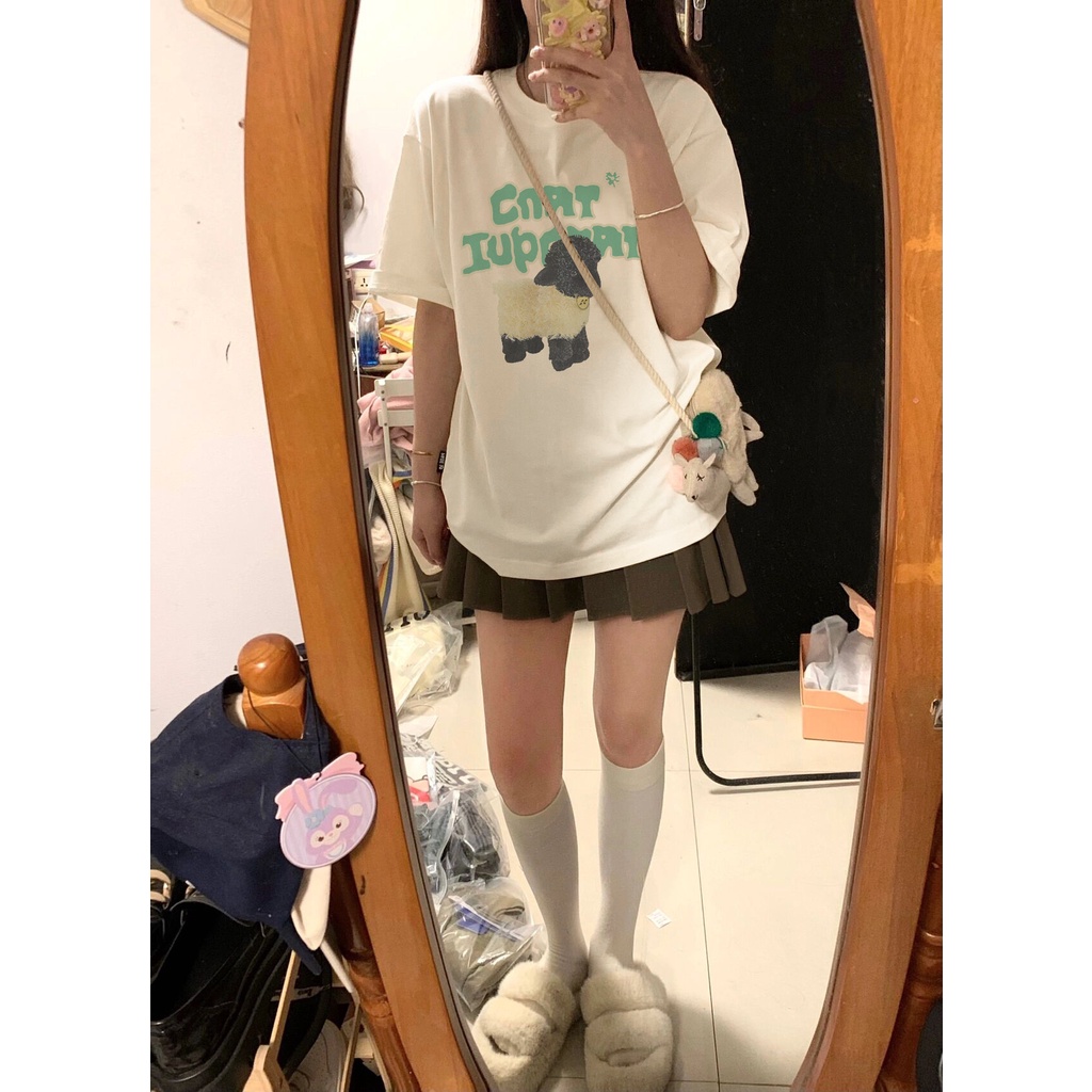 Porozi  Áo Thun Nữ Ngắn Tay Cổ Tròn In Chữ Phong Cách Hàn Quốc