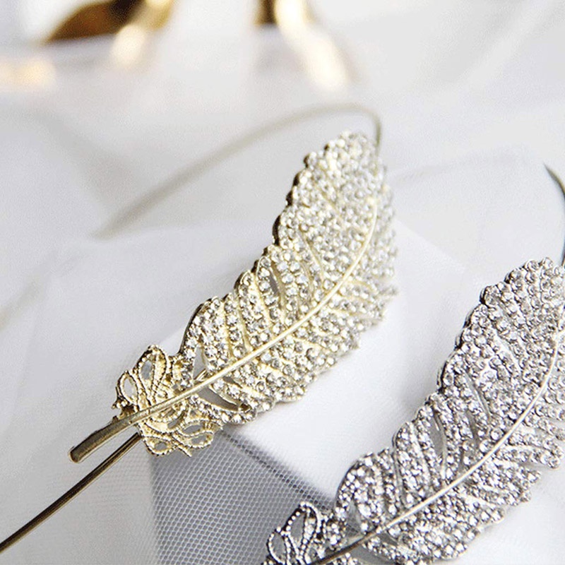 Cài Tóc Kim Loại Hình Lông Vũ Đính Đá Xinh Xắn