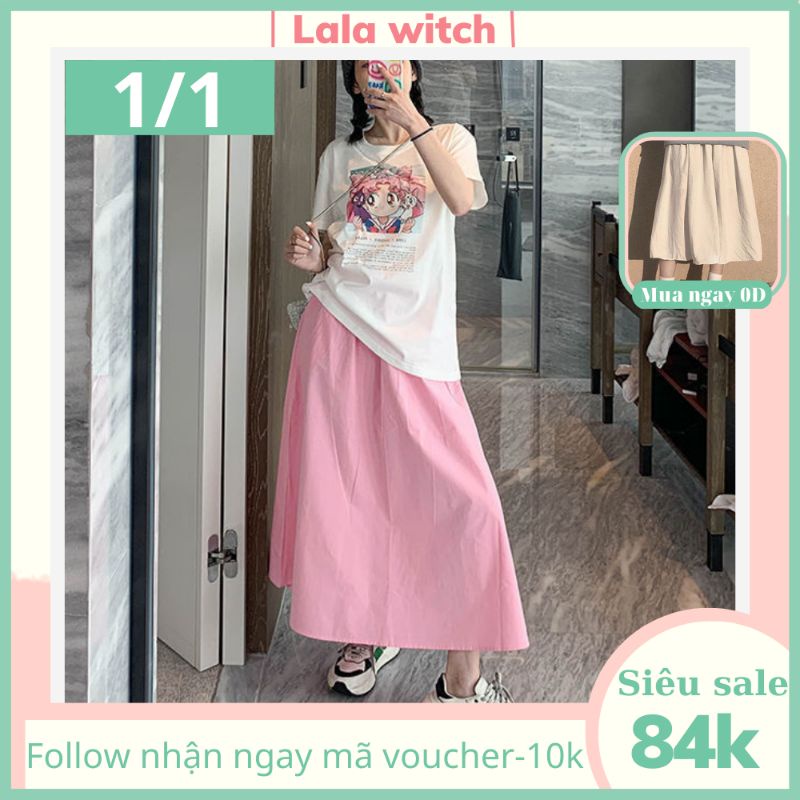chân váy dài đẹp bigsize dễ thương phong cách hàn quốc,chân váy dài qua gối cho người thấp trẻ trung màu hồng