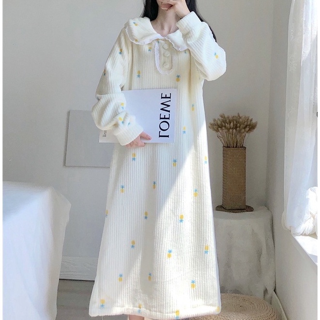 Đầm Ngủ Dáng Dài Bằng Vải Bông Họa Tiết Quả Dứa Dễ Thương Thời Trang Mùa Đông 202