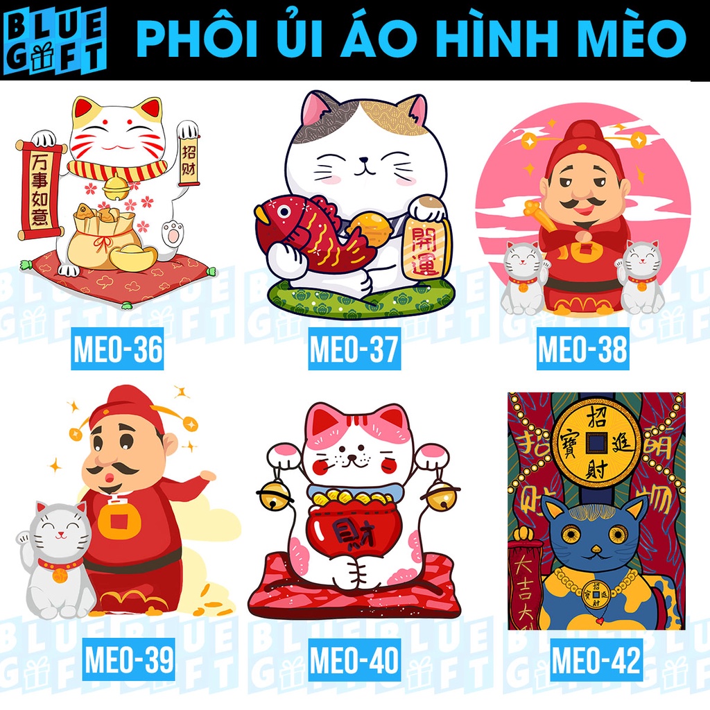 Pet In Ủi Áo Hình Mèo Tết, Có In Hình Theo Yêu Cầu, Phôi Hình In Ủi Nhiệt Quần Áo M7- Blue Gift