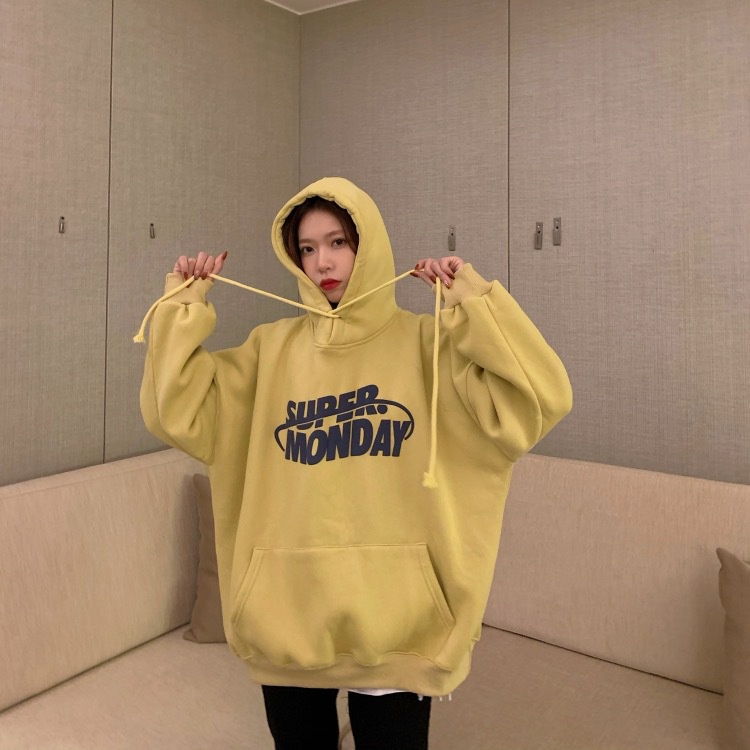 IELGY IELGY Áo Hoodie Dáng Rộng In Chữ Phong Cách Hàn Quốc Thời Trang Cho Nữ